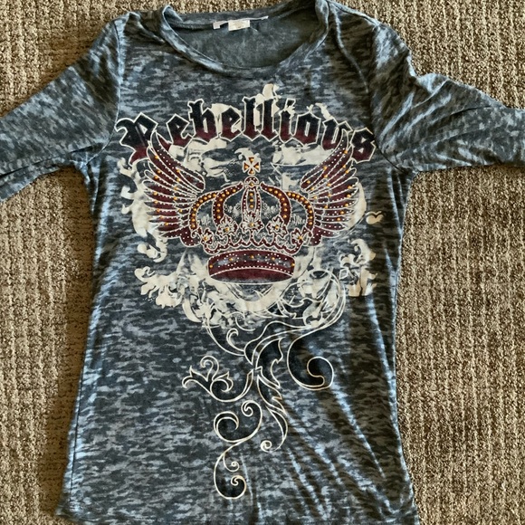 layered with love Tops - Layered With Love gray burnout crown graphic long sleeve t shirt size medium
